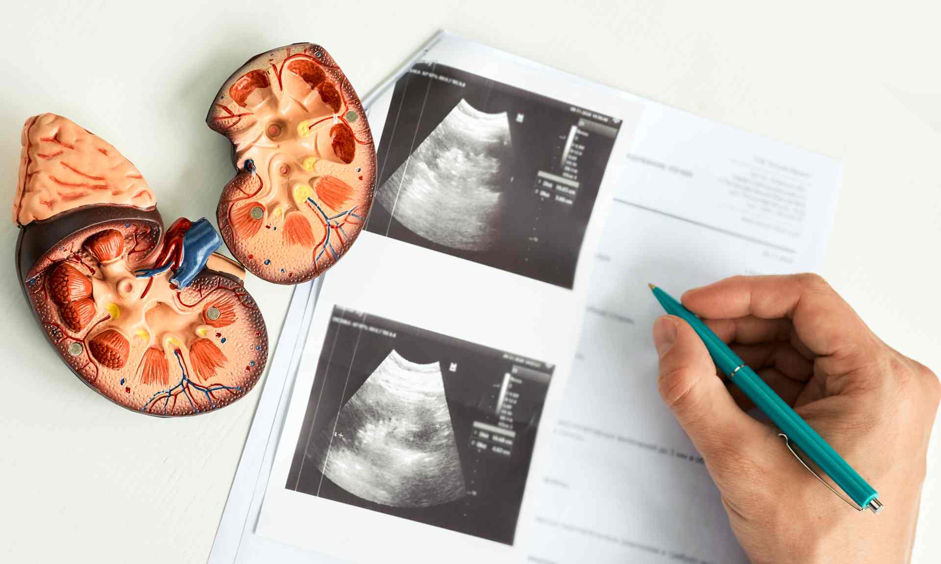 Presence of cysts or tumours in the kidneys