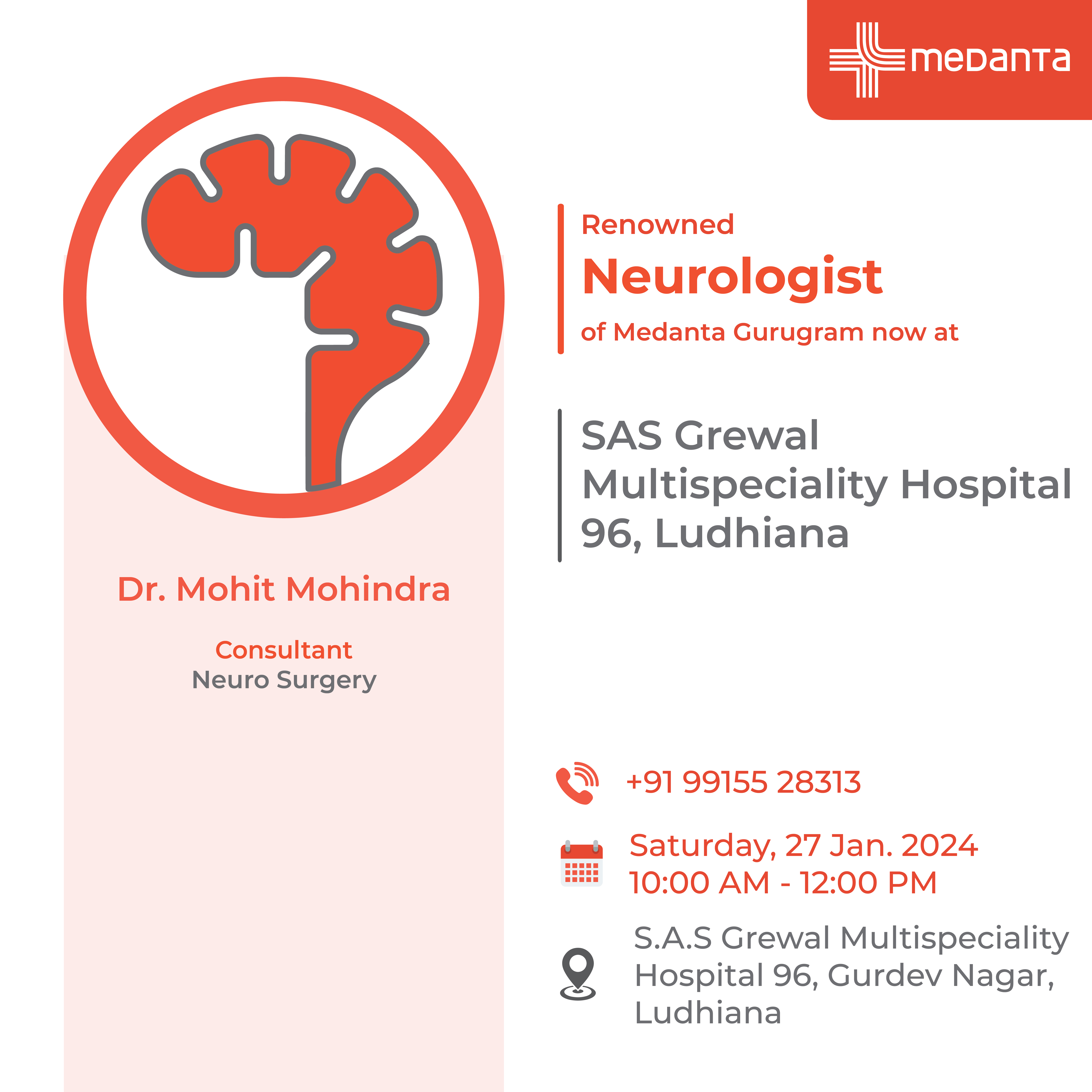 Dr. Mohit Mohindra OPD SAS Grewal Multispeciality Hospital 96, Ludhiana